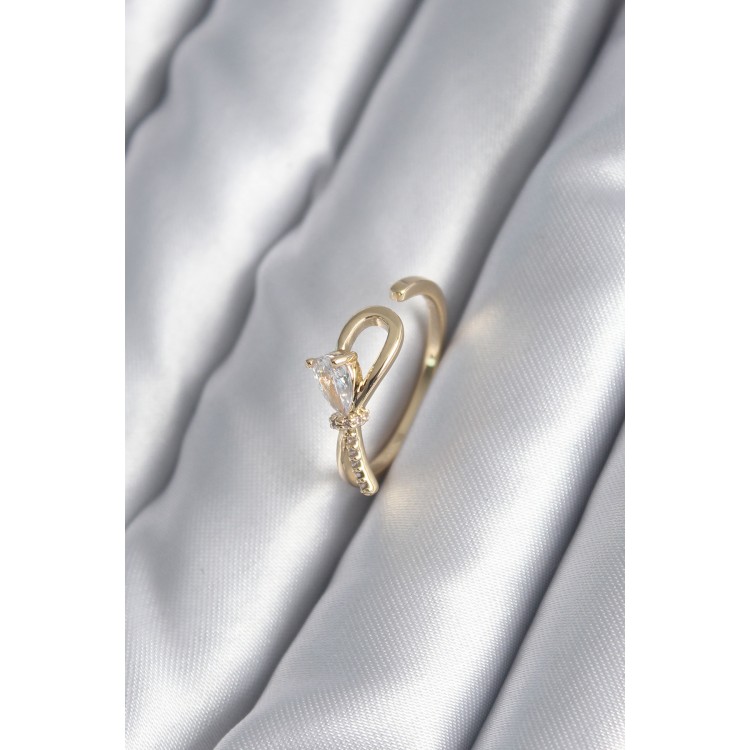 Brass Gold Colour Zircon Stone Detail Ribbon Model Women's Ring - TJ-BYK2991 Brass Gold Colour Zircon Stone Detail Ribbon Model Women's Ring - TJ-BYK2991