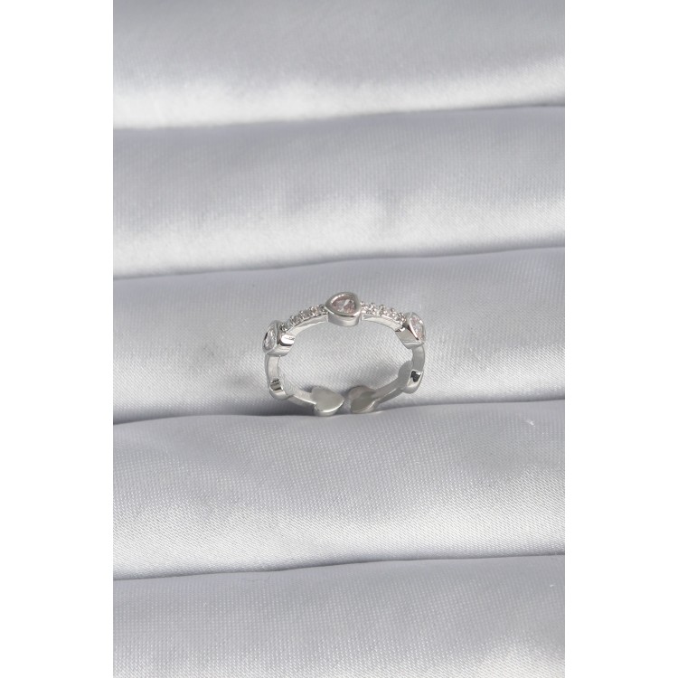 Brass Silver Colour Heart Model Zircon Stone Detail Women's Ring - TJ-BYK3005