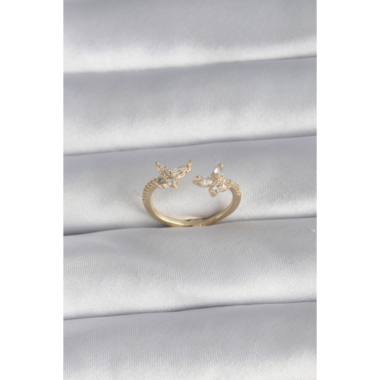 Brass Gold Colour Zircon Stone Butterfly Model Women's Ring - TJ-BYK3008 Brass Gold Colour Zircon Stone Butterfly Model Women's Ring - TJ-BYK3008