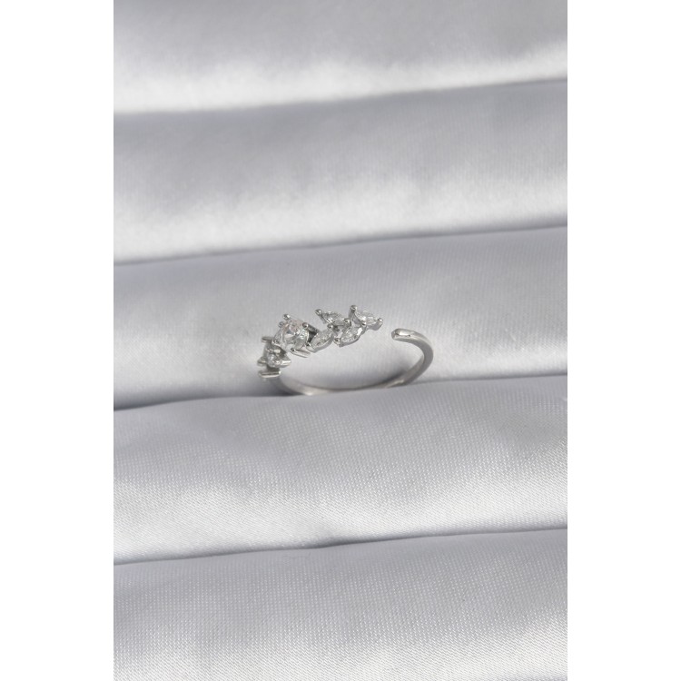 Brass Silver Colour Zircon Stone Flower Model Women's Ring - TJ-BYK3014