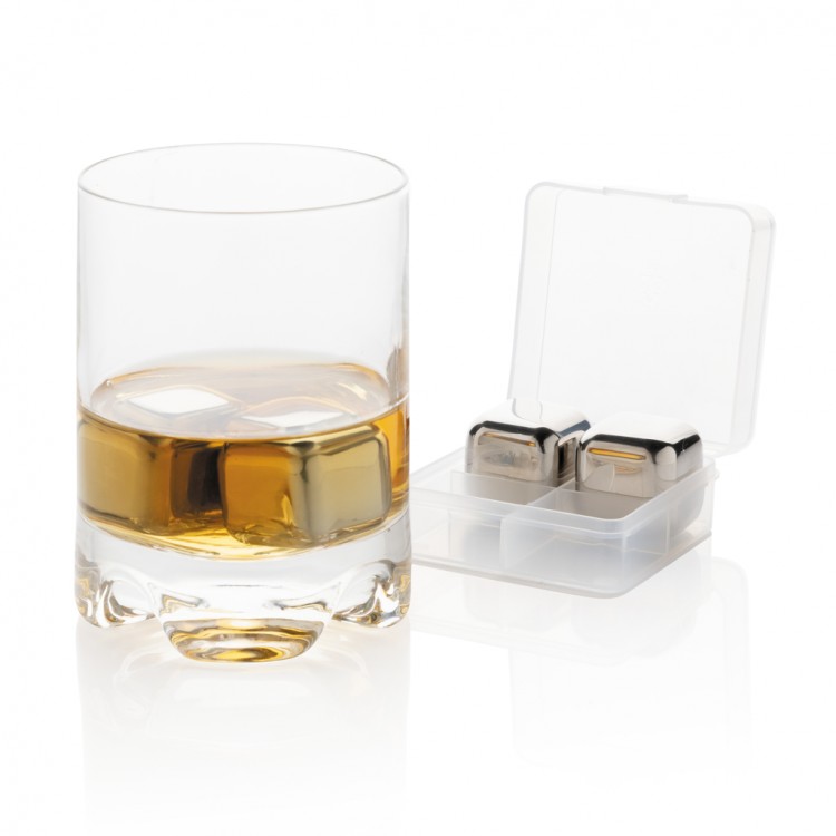 4-Piece Steel Metal Gold Plated Whiskey Stone Cooling Ice Cube