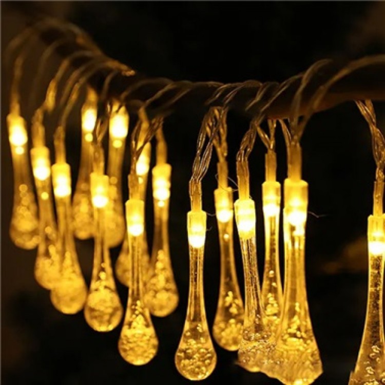 10 LED 2-Meter Yellow Crystal Water Drop Solar-Powered LED Light Solar Garden Tree Lamp Lighting