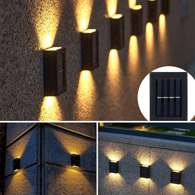 4 Led Solar Double Sided Wall Lamp Solar Powered Lighting Decoration Sconce Light