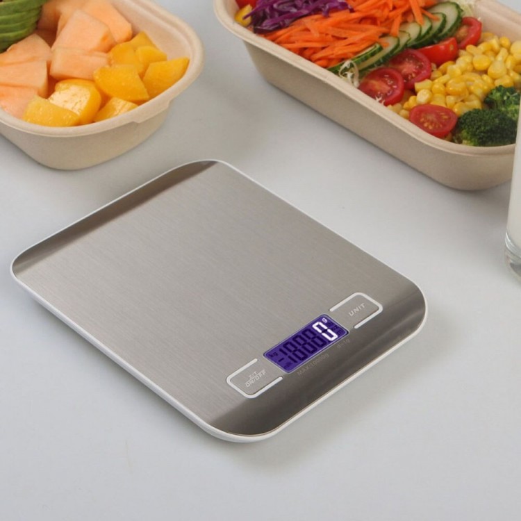 Luxury Digital Kitchen Scale 5 Kg 1 Gr Precision Stainless Steel + Battery