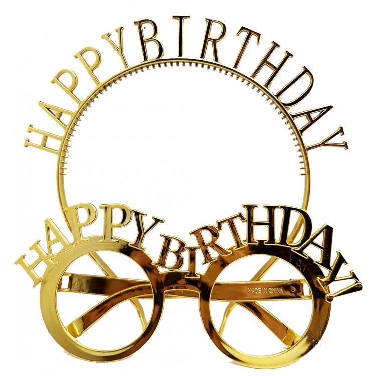 Happy Birthday Crown and Happy Birthday Glasses Set in Gold Color Happy Birthday Crown and Happy Birthday Glasses Set in Gold Color