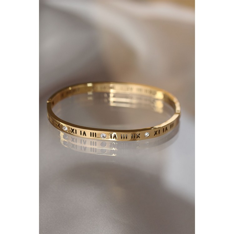 316L Stainless Steel Gold-Colored Bracelet Cuff with Roman Numerals - TJ-BB3565 316L Stainless Steel Gold-Colored Bracelet Cuff with Roman Numerals - TJ-BB3565