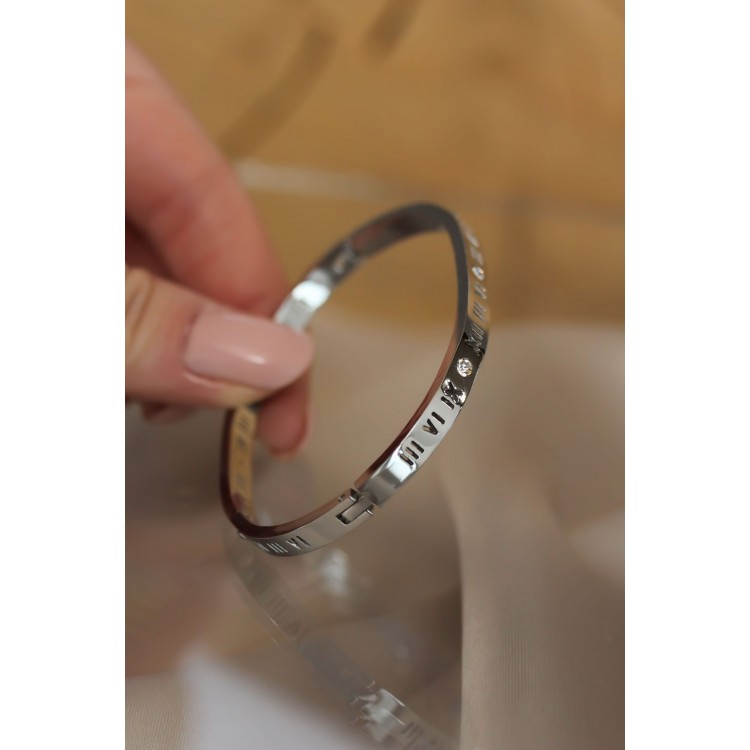 316L Steel Silver-Colored Bracelet Cuff with Roman Numerals - TJ-BB3566