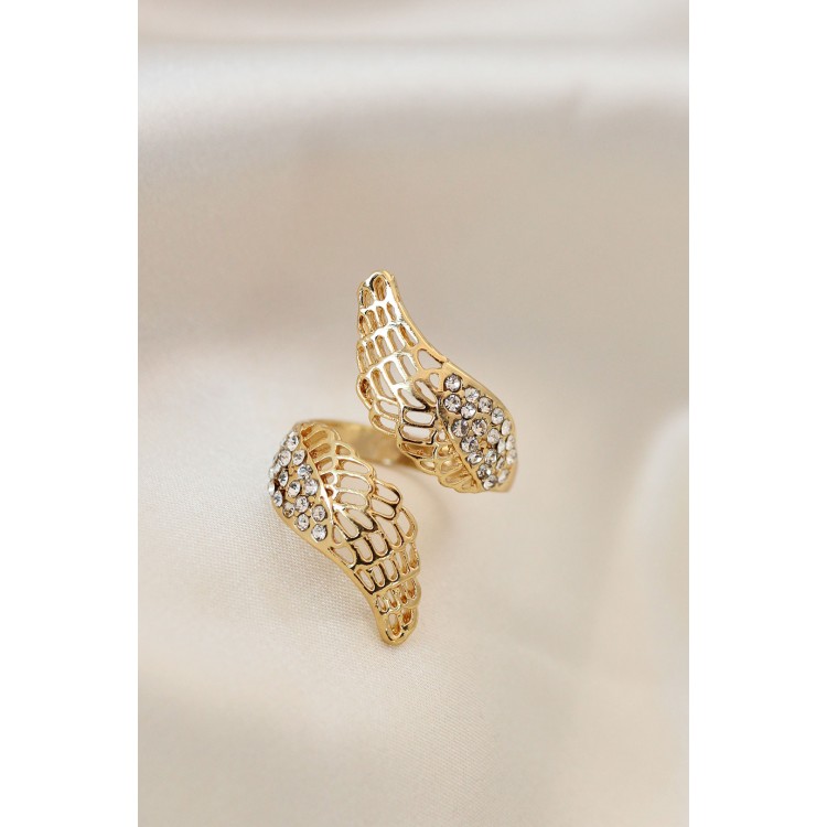 Ayarlamalı Gold Renk Metal Zirkon Taşlı Kanat Yüzük - TJ-BYK2032 Ayarlamalı Gold Renk Metal Zirkon Taşlı Kanat Yüzük - TJ-BYK2032