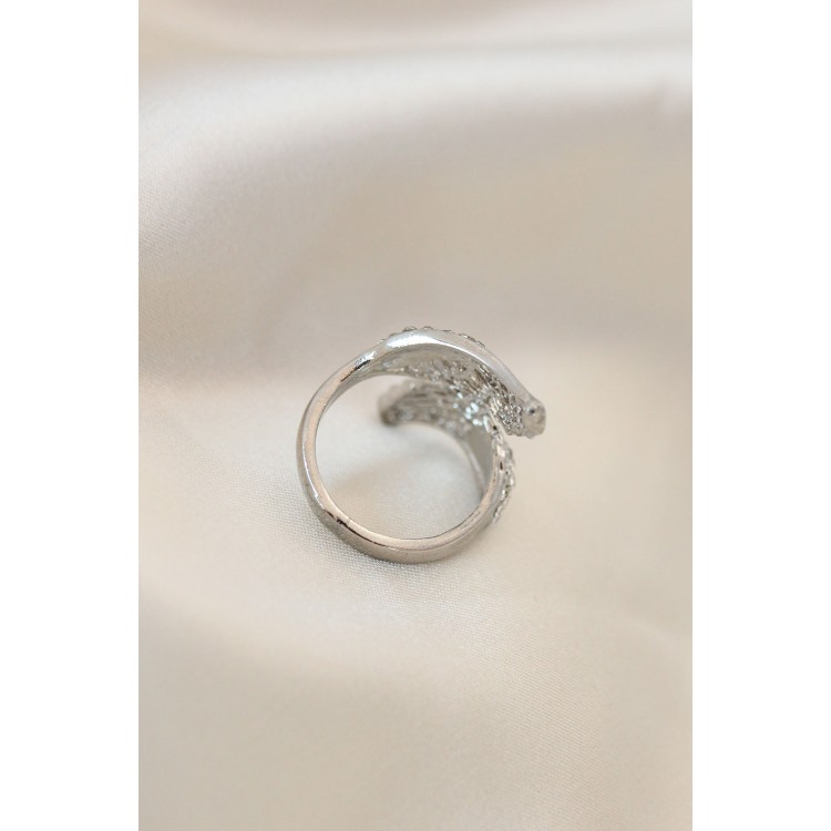 Silver Colour Baguette and Zircon Stone Square Ring - TJ-BYK1740