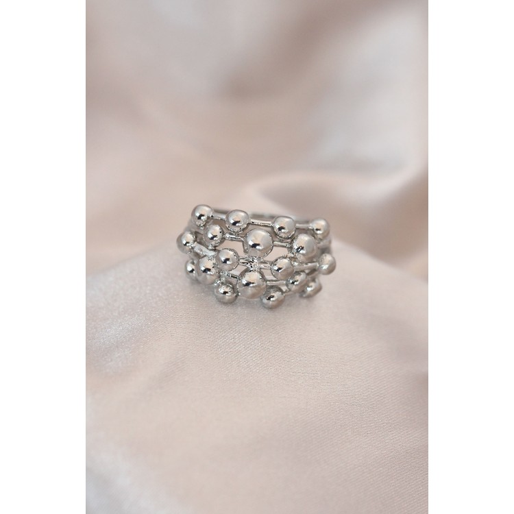 Adjustable Silver Color Metal Domed Beaded Model Ring - TJ-BYK2059 Adjustable Silver Color Metal Domed Beaded Model Ring - TJ-BYK2059