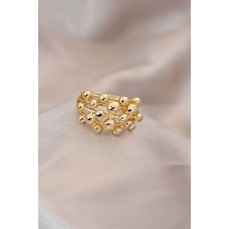 Ayarlamalı Gold Renk Metal Bombeli Boluncuk Model Yüzük - TJ-BYK2060 Ayarlamalı Gold Renk Metal Bombeli Boluncuk Model Yüzük - TJ-BYK2060