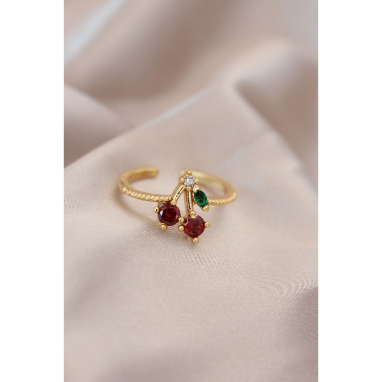 Ayarlamalı Gold Renk Metal Renkli Zirkon Taşlı Kiraz Yüzük - TJ-BYK2081 Ayarlamalı Gold Renk Metal Renkli Zirkon Taşlı Kiraz Yüzük - TJ-BYK2081