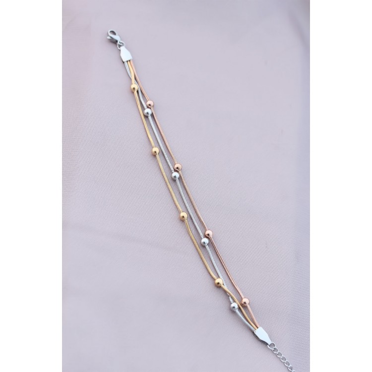 316L Kararmaz Çelik Gümüş Renk Top Zincirli Kadın Bileklik - TJ-BB4172