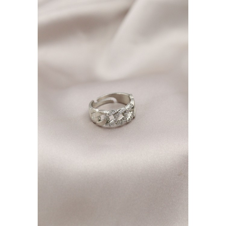 Gümüş Renk Metal Zincir Model Taşlı Kadın Yüzük - TJ-BYK2200