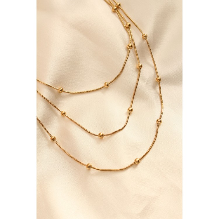 Steel Gold-Colored Bead Design Multi-Strand Necklace - TJ-BKO6243 Steel Gold-Colored Bead Design Multi-Strand Necklace - TJ-BKO6243