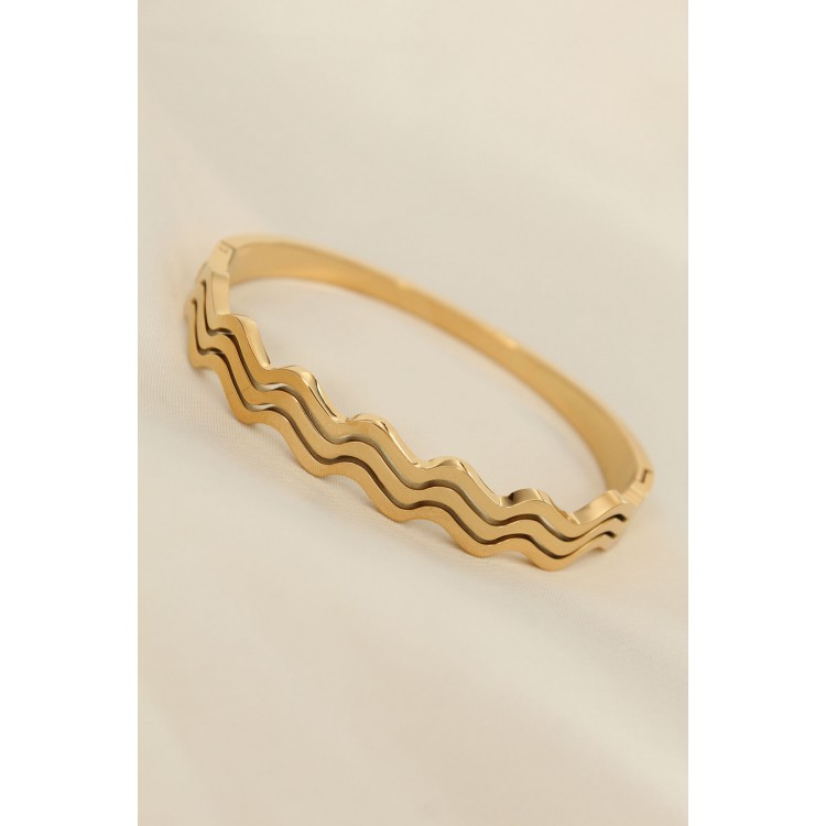 Steel Gold Color Wave Model Cuff Bracelet - TJ-BB4294 Steel Gold Color Wave Model Cuff Bracelet - TJ-BB4294