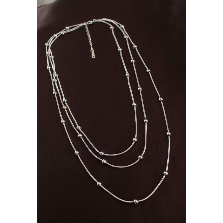 316L Stainless Steel Silver Color Minimalist Bead Design Multi-Strand Necklace - TJ-BKO6332