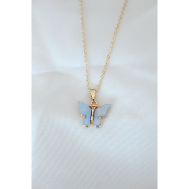 Gold-Plated Ice Blue Mother-of-Pearl Butterfly Necklace - TJ-BKO6438 Gold-Plated Ice Blue Mother-of-Pearl Butterfly Necklace - TJ-BKO6438