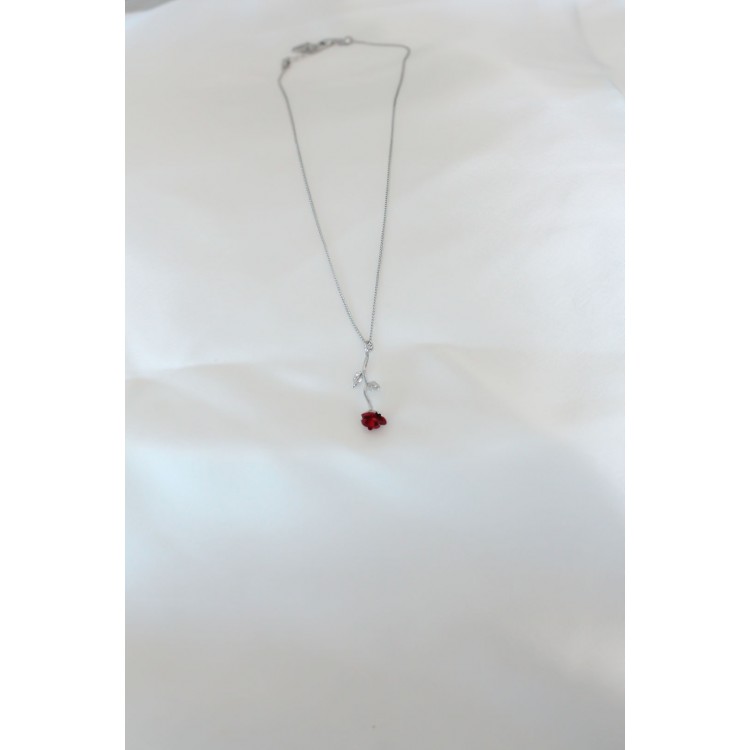 Gümüş Kaplama Kırmızı Gül Figürlü Kadın Kolye - TJ-BKO6441