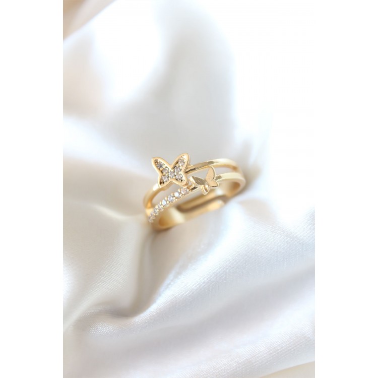 Zirkon Taşlı Altın Kaplama Kelebek Kadın Yüzük - TJ-BYK2321 Zirkon Taşlı Altın Kaplama Kelebek Kadın Yüzük - TJ-BYK2321
