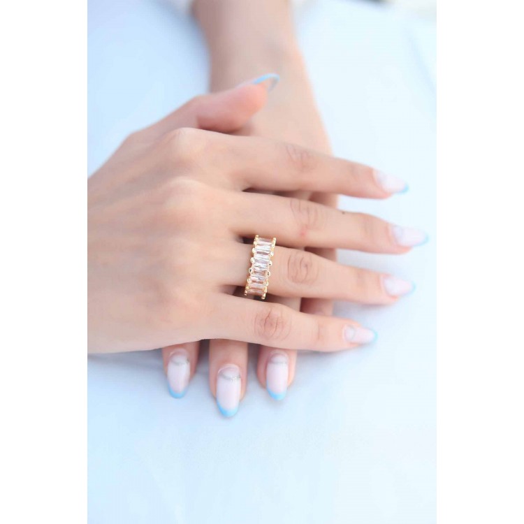 Zirkon Taşlı Baget Gold Renk Kadın Yüzük - TJ-BYK2342 Zirkon Taşlı Baget Gold Renk Kadın Yüzük - TJ-BYK2342