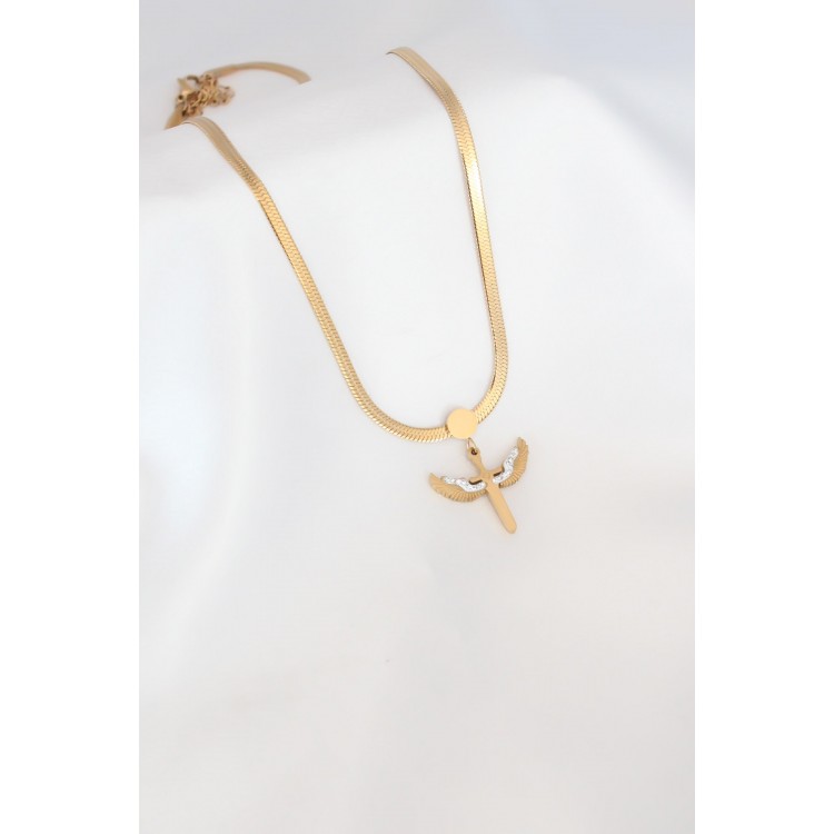 Mikail Figür Zirkon Taş Detay Gold Renk Çelik İtalyan Zincir Kadın Kolye - TJ-BKO6569 Mikail Figür Zirkon Taş Detay Gold Renk Çelik İtalyan Zincir Kadın Kolye - TJ-BKO6569