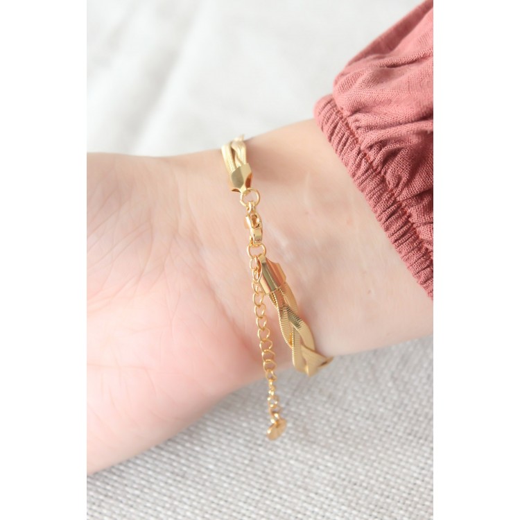 Gold Color Spiral Steel Italian Chain Women's Bracelet - TJ-BB4527