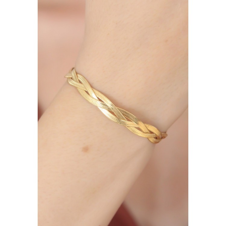 Gold Color Spiral Steel Italian Chain Women's Bracelet - TJ-BB4527