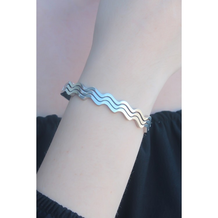 316L Kararmaz Çelik Gümüş Renk Dalga Model Kelepçe Kadın Bileklik - TJ-BB4636 316L Kararmaz Çelik Gümüş Renk Dalga Model Kelepçe Kadın Bileklik - TJ-BB4636