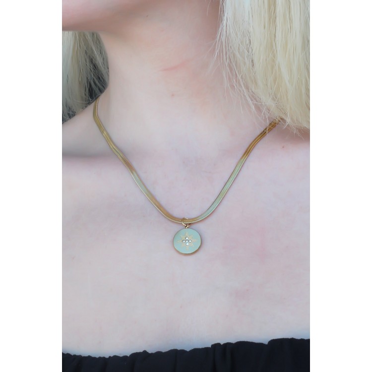 316L Kararmaz Çelik Gold Renk İtalyan Zincirli Kutup Yıldızı Plaka Kadın Kolye - TJ-BKO6736 316L Kararmaz Çelik Gold Renk İtalyan Zincirli Kutup Yıldızı Plaka Kadın Kolye - TJ-BKO6736