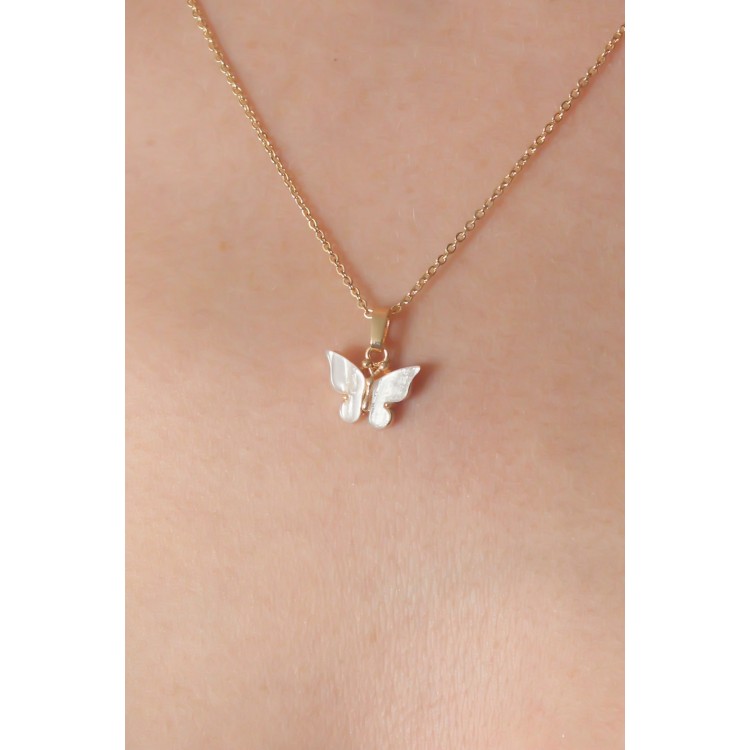 Gold White Color Butterfly Figure Women's Necklace - TJ-BKO6818