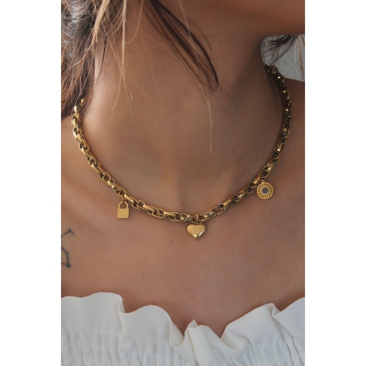 Steel Gold Color Thick Chain Model Heart Figure Women's Necklace - TJ-BKO6898 Steel Gold Color Thick Chain Model Heart Figure Women's Necklace - TJ-BKO6898