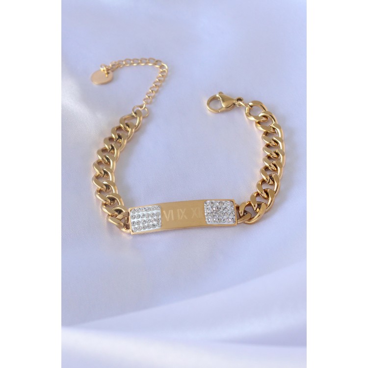 316L Steel Gold Color Chain Model Processing Detail Zircon Stone Women's Bracelet - TJ-BB5083 316L Steel Gold Color Chain Model Processing Detail Zircon Stone Women's Bracelet - TJ-BB5083