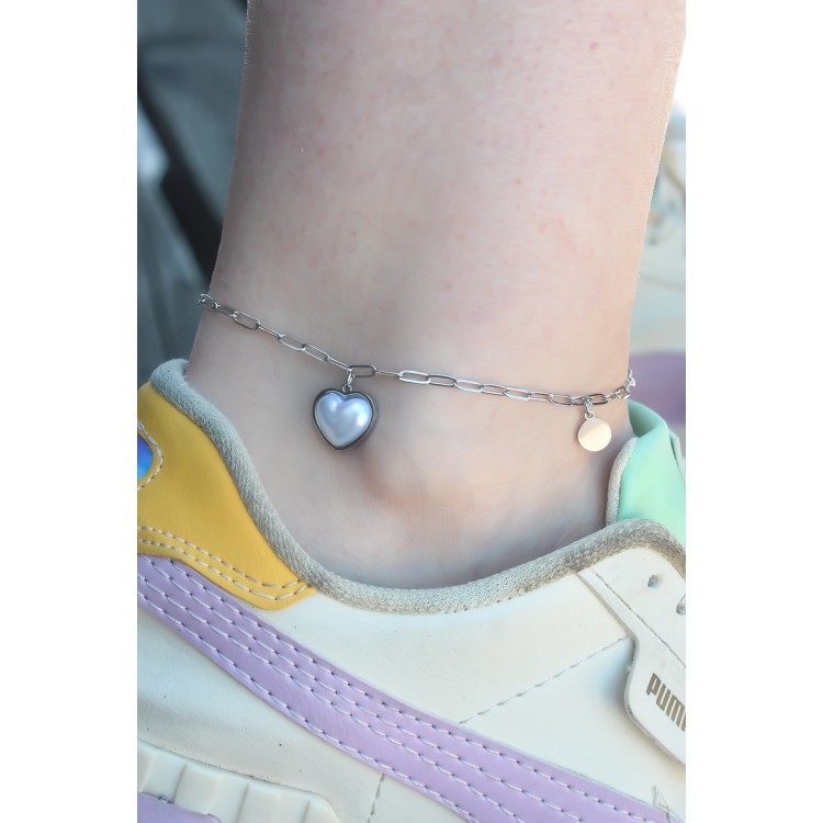 316L Stainless Steel Silver Heart Design Women's Anklet - TJ-HH1498