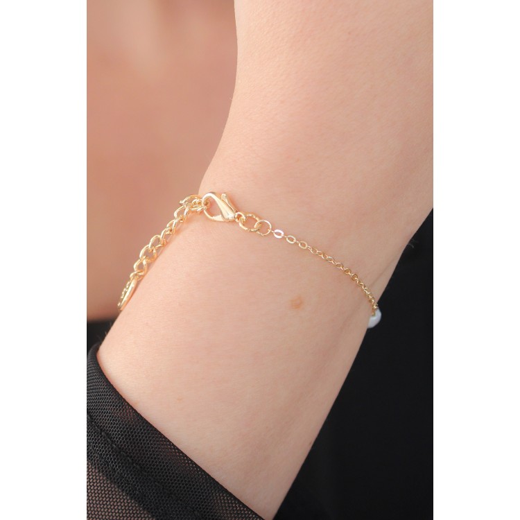 Gold Renk İnci Boncuk Model Kadın Bileklik - TJ-BB5129