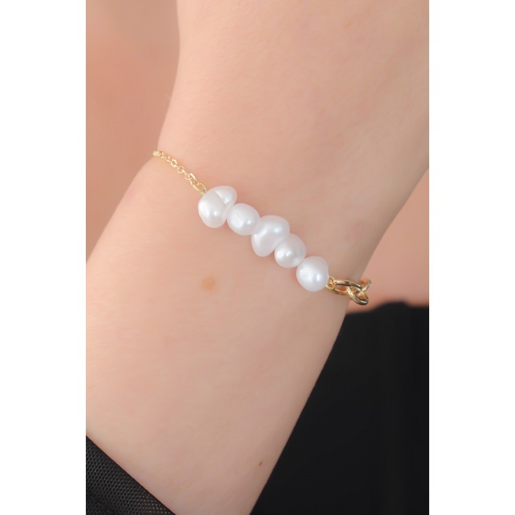 Gold Renk İnci Boncuk Model Kadın Bileklik - TJ-BB5129 Gold Renk İnci Boncuk Model Kadın Bileklik - TJ-BB5129