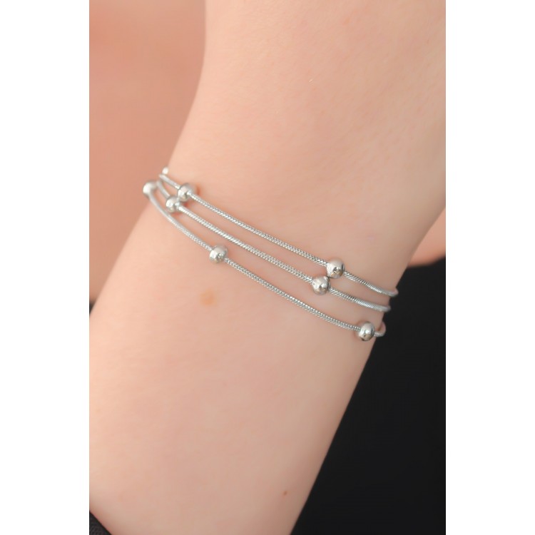 316L Çelik Gümüş Renk Minimal Top Figür Kadın Bileklik - TJ-BB5142