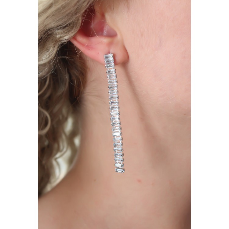 Silver Color Zircon Stone Women's Earrings - TJ-BKP7160 Silver Color Zircon Stone Women's Earrings - TJ-BKP7160