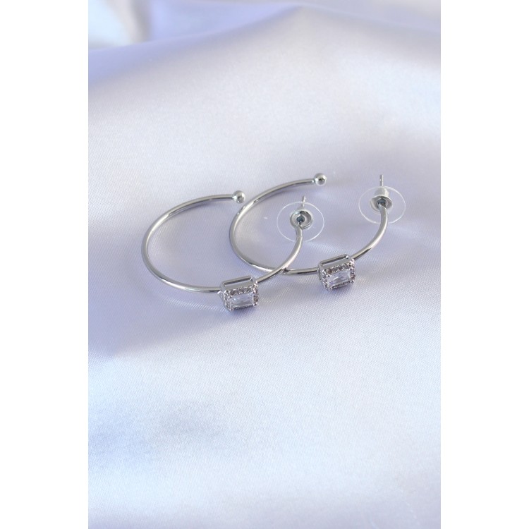 Silver Color Zircon Stone Women's Earrings - TJ-BKP7195 Silver Color Zircon Stone Women's Earrings - TJ-BKP7195