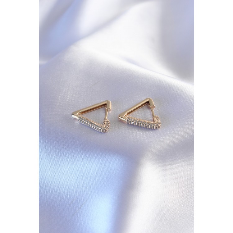 Gold Renk Zirkon Taşlı Üçgen Model Kadın Küpe - TJ-BKP7235 Gold Renk Zirkon Taşlı Üçgen Model Kadın Küpe - TJ-BKP7235