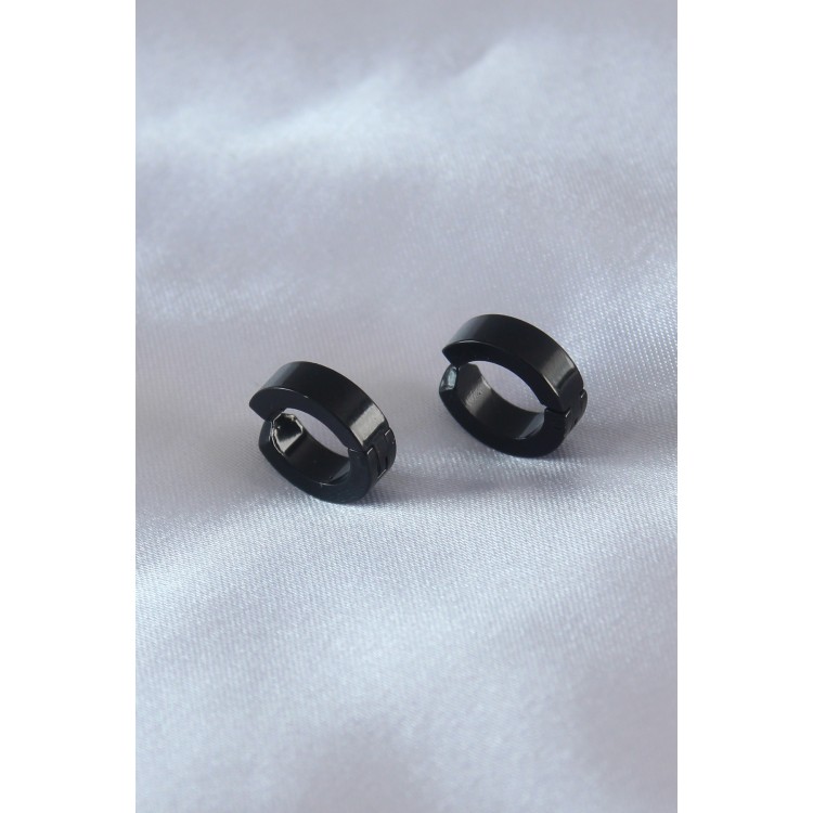 Çelik Siyah Renk Sıkıştırmalı Erkek Küpe - TJ-EKP279 Çelik Siyah Renk Sıkıştırmalı Erkek Küpe - TJ-EKP279