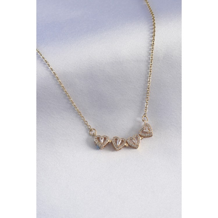 316L Steel Gold-Colored Open Clasp Zircon Stone Clover Model Women's Necklace - TJ-BKO7290