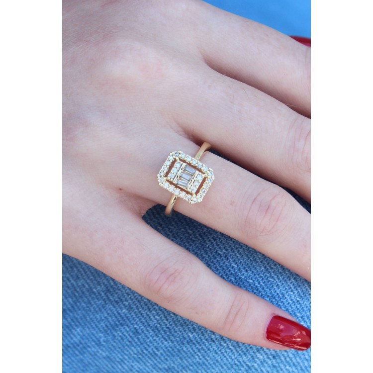 Gold-Colored Baguette Zircon Stone Women's Ring - TJ-BYK2601 Gold-Colored Baguette Zircon Stone Women's Ring - TJ-BYK2601