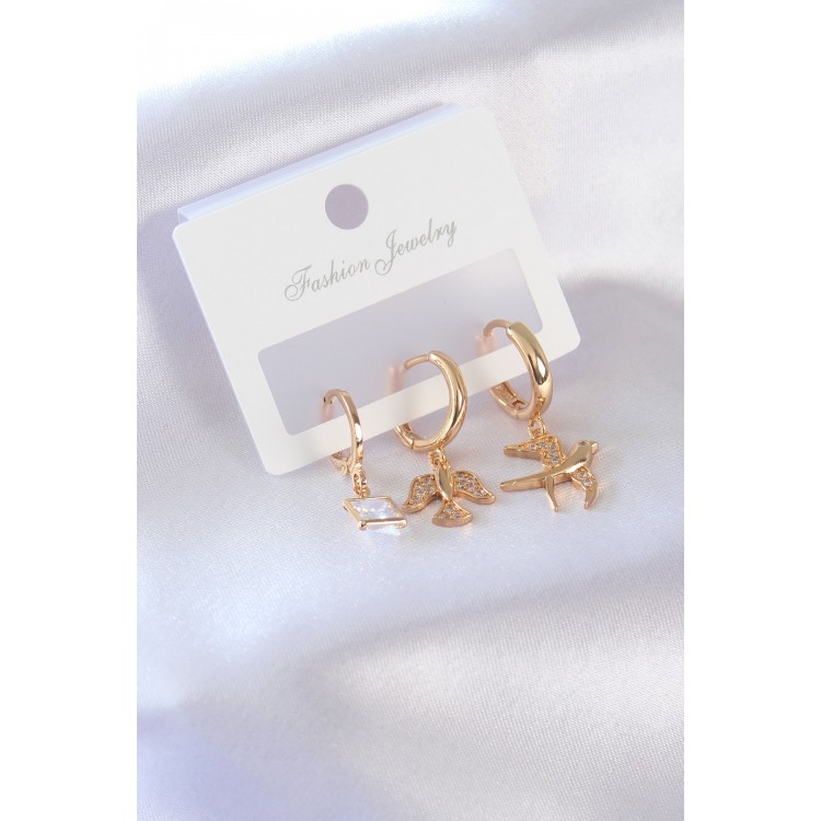 Gold Renk Kuş Figür Zirkon Taşlı Kadın Küpe - TJ-BKP7375