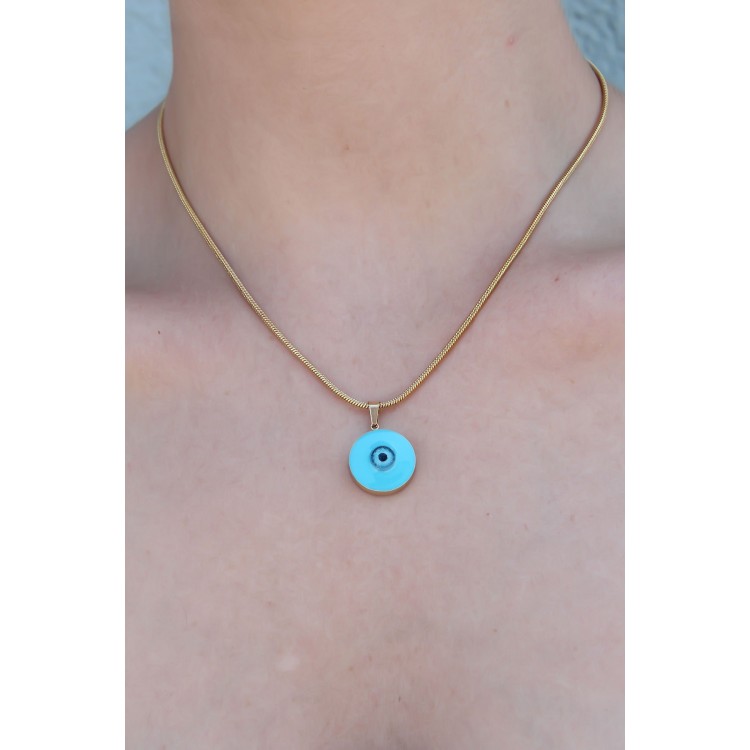 316L Çelik Gold Renk Nazar Boncuk Model Kadın Kolye - TJ-BKO7391