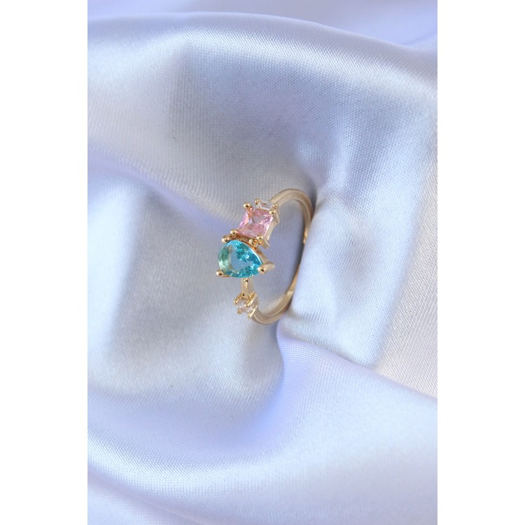 Gold Renk Renkli Zirkon Taşlı Pirinç Kadın Yüzük - TJ-BYK2715 Gold Renk Renkli Zirkon Taşlı Pirinç Kadın Yüzük - TJ-BYK2715