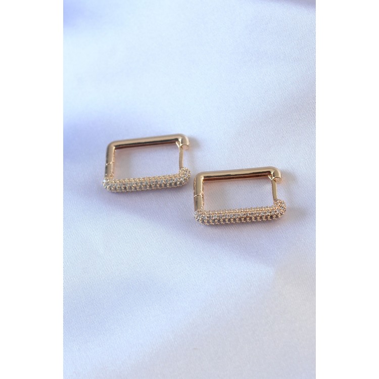 Gold Color Zircon Stone Square Model Brass Women's Earrings - TJ-BKP7526 Gold Color Zircon Stone Square Model Brass Women's Earrings - TJ-BKP7526
