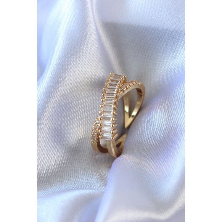 Gold Renk Zirkon Taşlı Pirinç Kadın Yüzük - TJ-BYK2719 Gold Renk Zirkon Taşlı Pirinç Kadın Yüzük - TJ-BYK2719