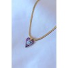 316L Steel Gold Color Italian Chain Model Purple Crystal Heart Figure Women's Necklace - TJ-BKO7499