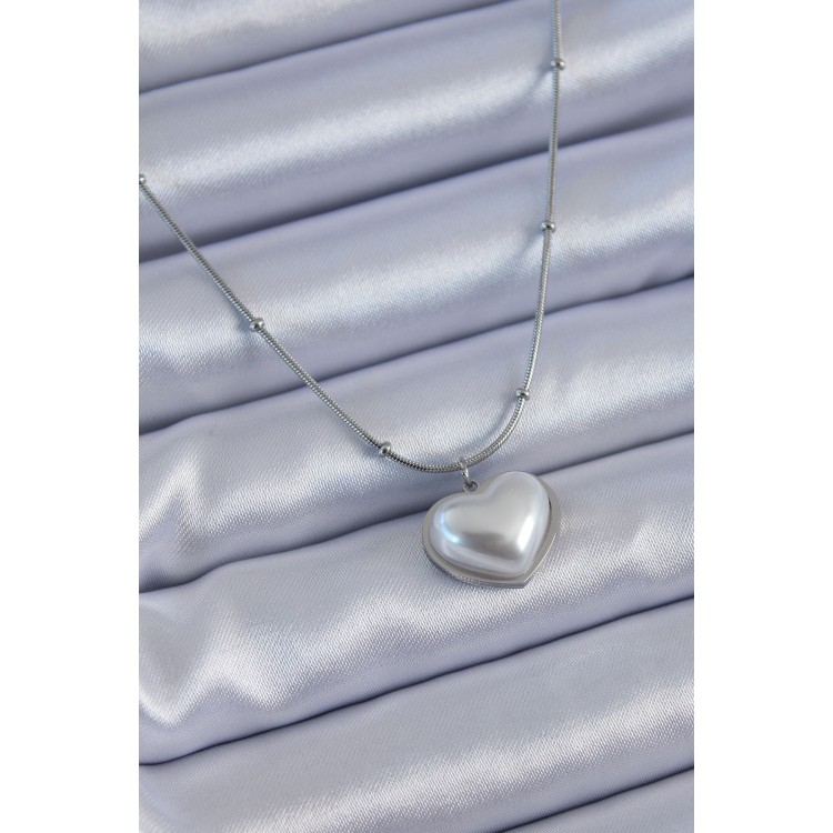 316L Çelik Gümüş Renk İncili Kalp Model Minimal Top Detay Kadın Kolye - TJ-BKO7614 316L Çelik Gümüş Renk İncili Kalp Model Minimal Top Detay Kadın Kolye - TJ-BKO7614